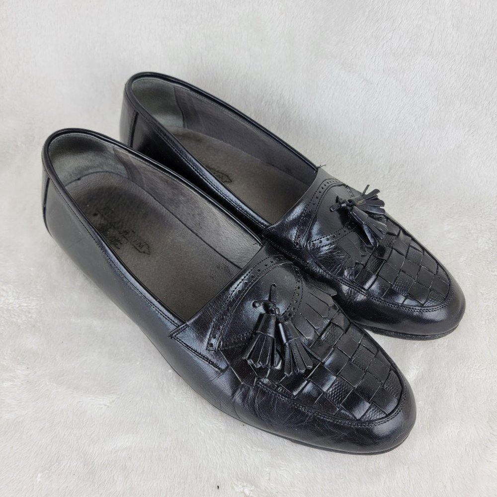Florsheim Barletta Mens Black Woven Tassel Leather Slip-On Loafer 9.5 Italy Made